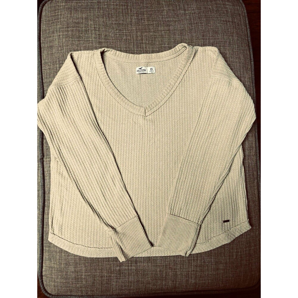Hollister Beige Oatmeal Waffle Knit V-Neck Thermal Top Size XS